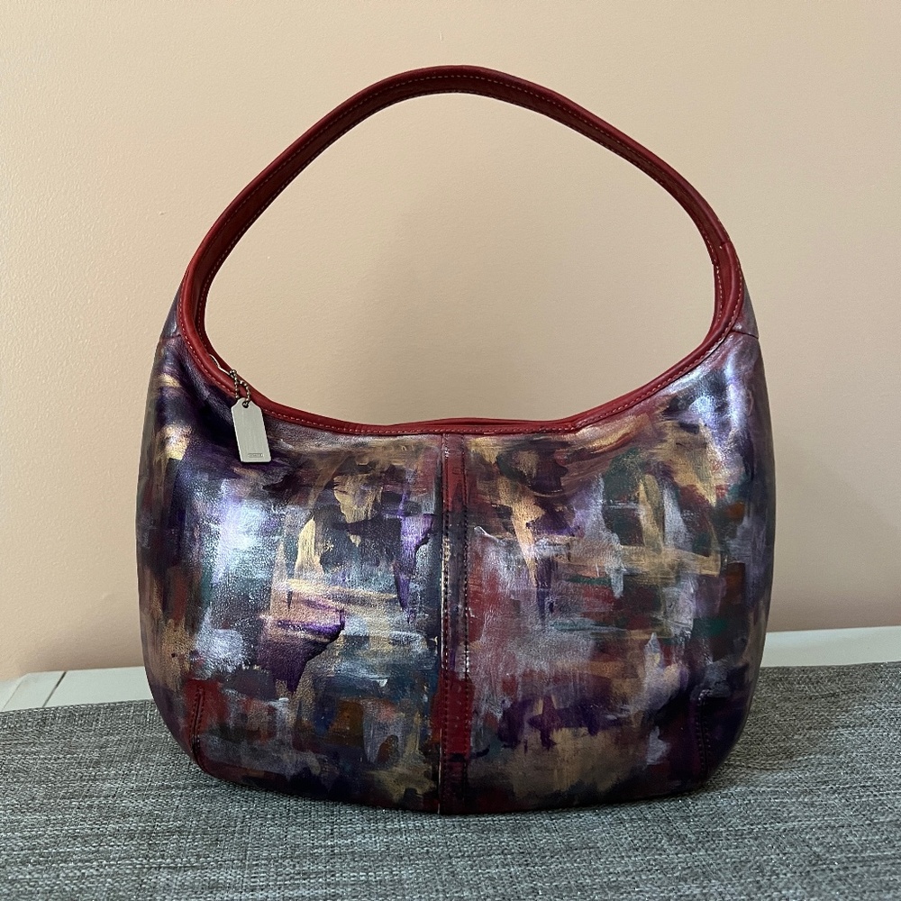 Reimagined Hand-Painted Leather Coach Hobo Handbag